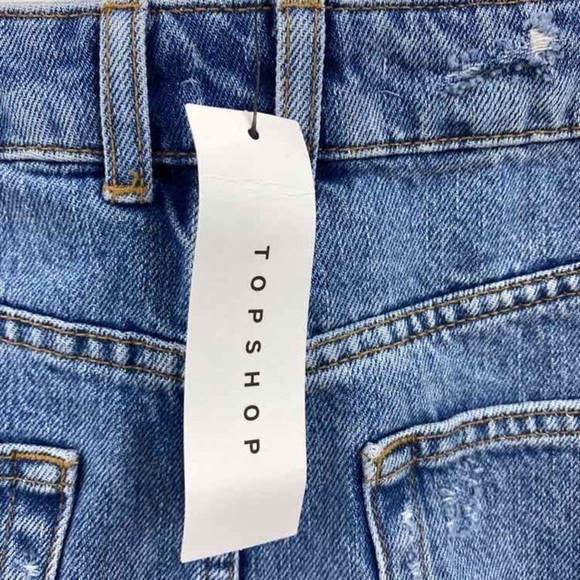 Topshop New Womens Size 8 High Waist Raw Hem Denim Mini Skirt in Mid Wash Blue - Picture 6 of 7